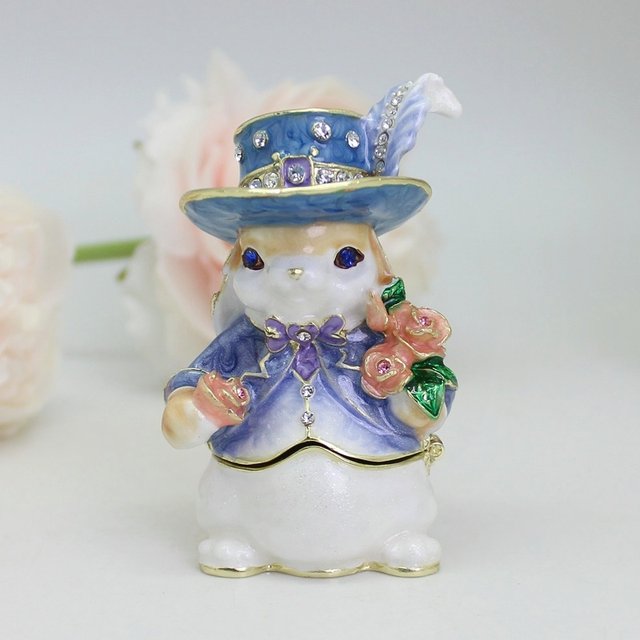 
Light luxury enamel Eagle Rabbit Couple Rabbit Creative Decoration Desktop Ornament Jewelry Box Wedding Gift Gift for Girlfriend