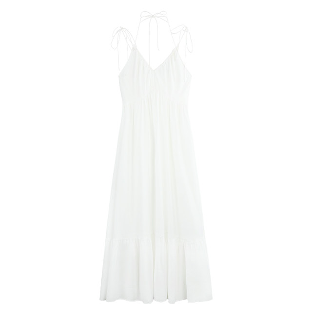 MULVAN white dress women's v-neck suspender skirt high-end loose temperament long skirt vacation style fairy skirt