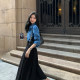 MULVAN black high-waisted suit skirt for women with high-end slim a-line pleated skirt temperament long skirt umbrella skirt