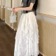 
Large size white ruffled irregular high waist skirt with female fat summer sister gentle drooping slim and versatile long skirt
