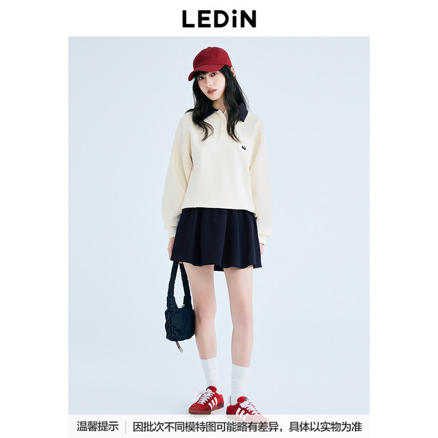 Lecho 2025 spring new college style POLO lapel contrasting sweatshirt C2CRF1333*