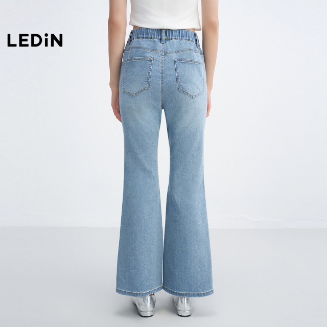 Lecho Elastic waist flared jeans 2025 summer new long-leg slit design to make you look thin and high-waisted trousers

