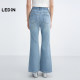 Lecho Elastic waist flared jeans 2025 summer new long-leg slit design to make you look thin and high-waisted trousers
