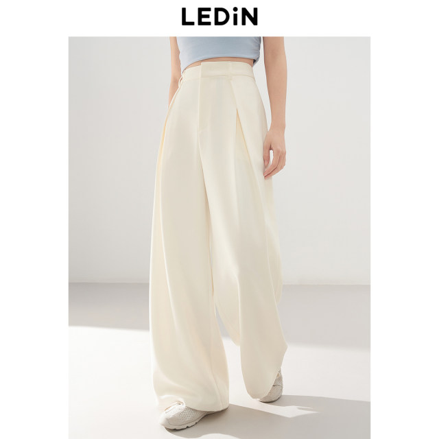 Lecho Korean girl's cherry casual trousers 2025 spring new pleated wide-leg pants slim and versatile trousers