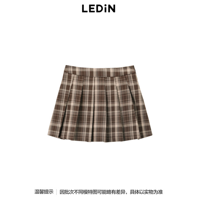 Lecho design pleated short skirt in autumn new checked skirt C2GEE3511

