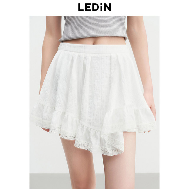 Lecho Asymmetrical Design White Short Skirt 25 Summer New Anti-Exposed Skirt Spliced ​​Lace A-line Skirt
