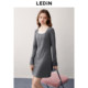 Lecho fake two-piece knitted dress for autumn new Grey series slim waist long-sleeved dress