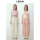 Lecho pure cotton tooling large pocket banana pants spring new conical wide-leg pants covering flesh to make women look slimming women's casual pants
