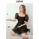 Lecho square collar strap cake skirt for spring new style waist straps small black skirt Korean floral princess skirt

