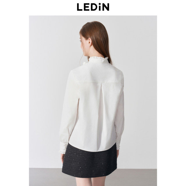 Lecho Girl Lace Stand Collar Shirt 2025 Spring New Lace Bow Pulled Design Top