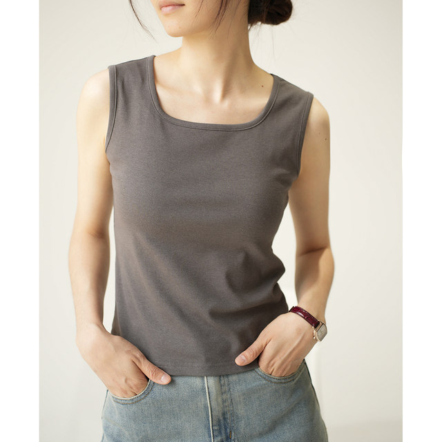 Uco Silk Fiber Women's Wide Shoulder Vest Square Collar Slim Solid Color T-shirt Basic Base Shandong Online Store