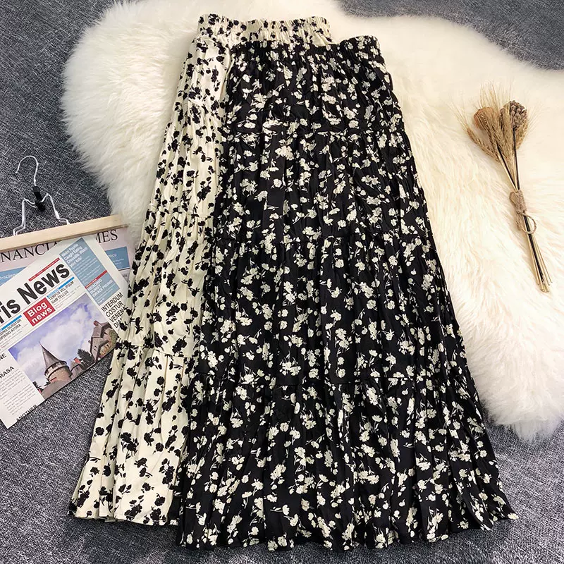 褶皱碎花半身裙秋冬22春季新款高腰大码中长垂 褶皱碎花半身裙秋冬22春季新款高腰大码中长垂