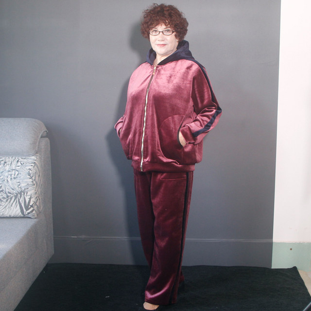 Clear warehouse plus velvet thick middle -aged winter sports suits, gold velvet two -piece suit plus large size mother warm jacket