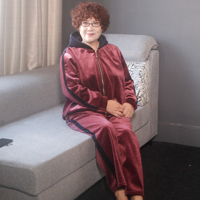 Clear warehouse plus velvet thick middle -aged winter sports suits, gold velvet two -piece suit plus large size mother warm jacket