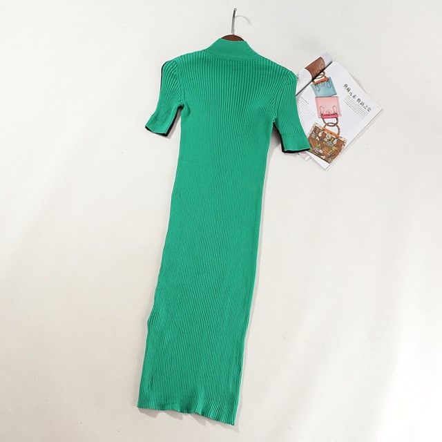 Xiaoxiao Clothing Shop Foreign Trade Women's Clothing J003 Half High Neck Short Sleeve Knitted Dress~A4518
