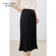 Qiushui Yiren Fashion A-line Skirt Black Mid-length Skirt 2025 Summer New Fashion Pleated Skirt