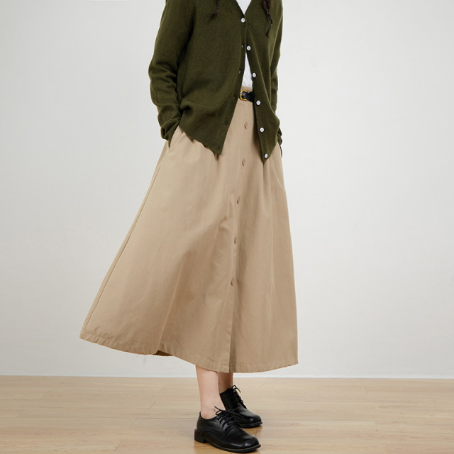 DearClin workwear cotton-skinned fur skirt for women high waist retro button skirt A-line umbrella skirt versatile long skirt
