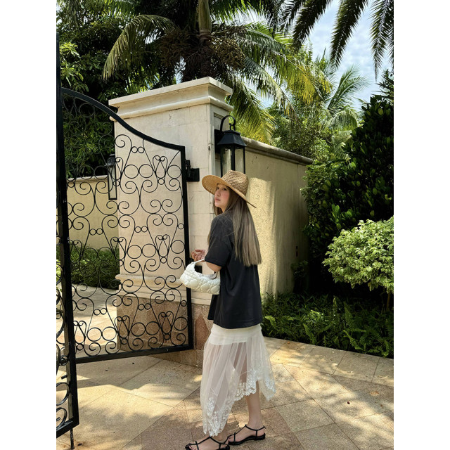 Wann Dreamy Gauze Skirt Embroidered lace fishtail skirt Women's summer 2024 new high-waisted temperament mesh long skirt