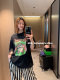 Spot Korean 2025 summer tie-dye black gray green print cartoon silly cute rabbit loose short-sleeved T-shirt
