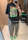 Spot Korean 2025 summer tie-dye black gray green print cartoon silly cute rabbit loose short-sleeved T-shirt
