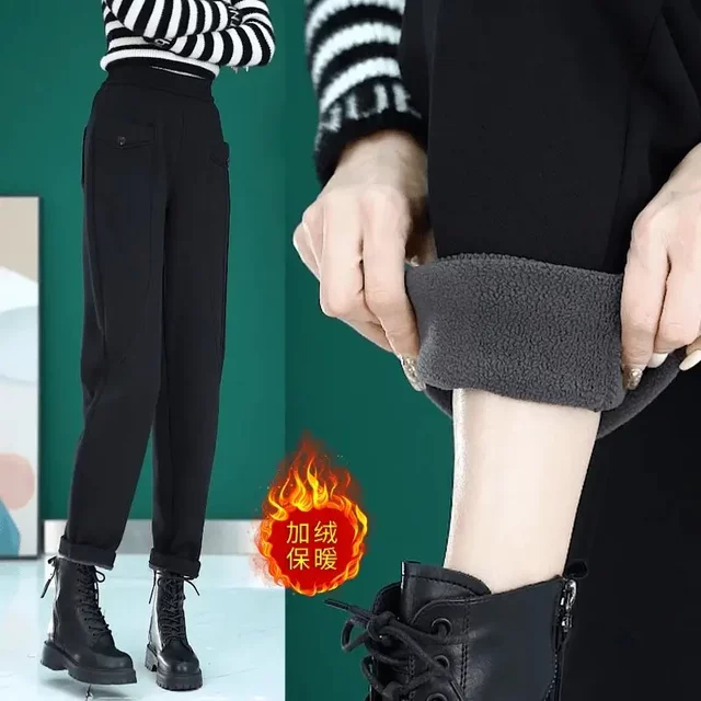 
Autumn and winter new style plus velvet high waist versatile loose slimming harem pants for women cold-proof and warm mom wear fashionable casual pants