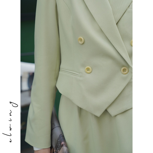 Elwing original fruit green long-sleeved suit high waist skirt suit women's 2025 autumn new casual two-piece set