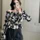 
One-length chiffon shirt for women long sleeves 2024 spring and autumn new French floral short shirt for women design niche