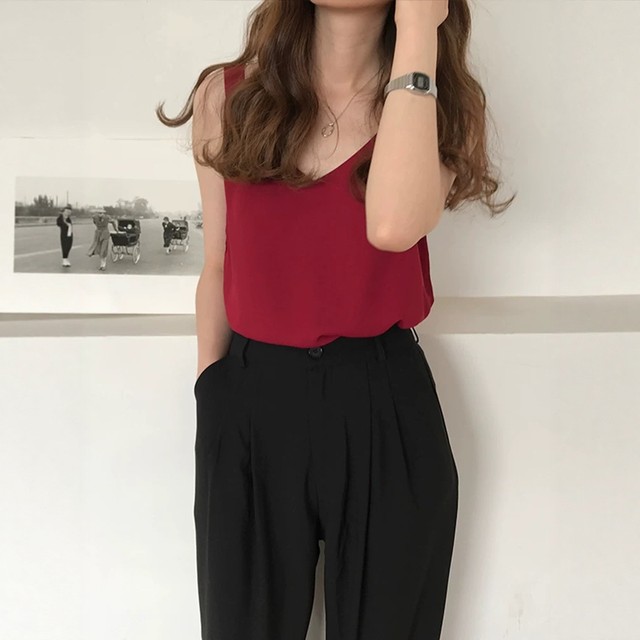 Black chiffon suspender vest for women's suit with inner wear summer thin style outer wear design niche sleeveless base top