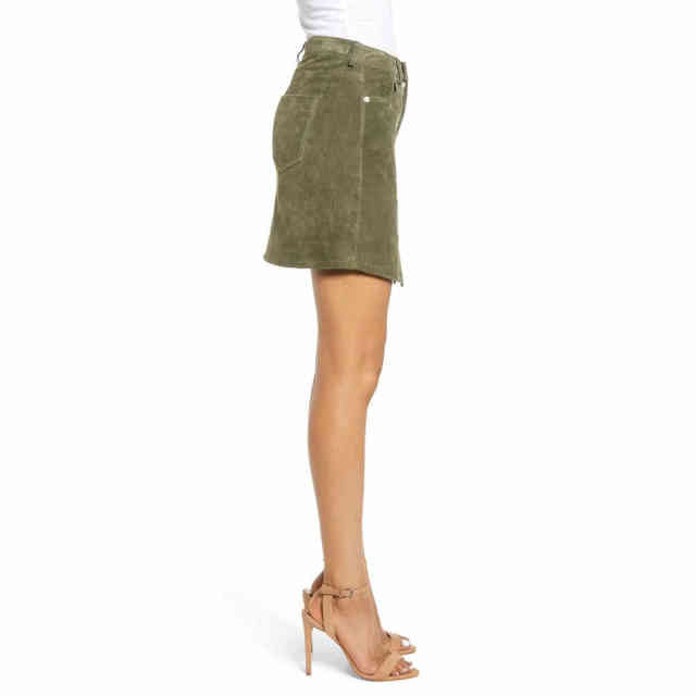Clearance spot Blank Denim A-line high-waist slit zipper to make you look slim suede mini mini skirt red and green
