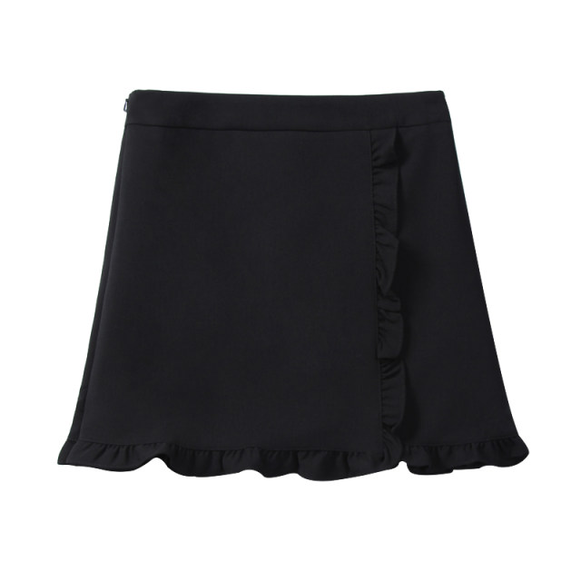 Black large size lotus edge A -line short skirt fat MM is thin high waist bag hip skirt summer new versatile skirt female female