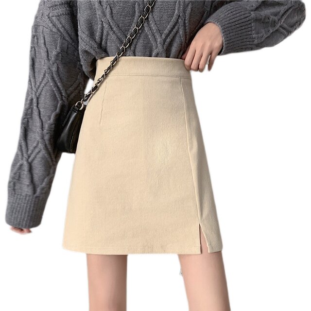 Large -size retro light core skirt autumn and winter split A -line skirt High -pocket hip is thin, a thin skirt fat mm tide