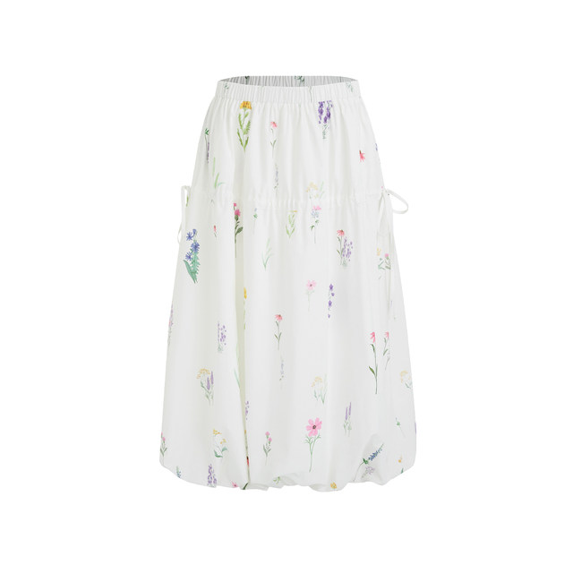 Fano French elegant romantic niche custom printed lace-up white flower bud skirt for women 2025 summer