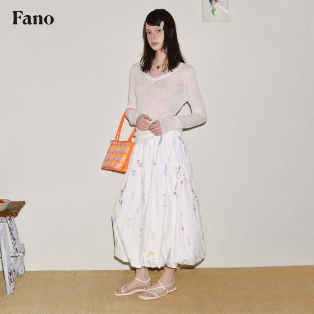 Fano French elegant romantic niche custom printed lace-up white flower bud skirt for women 2025 summer