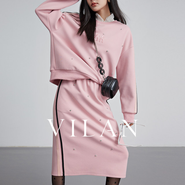 vilan/Huilan skirt for women new winter fashion commuting high waist slim straight color contrasting age-reducing long skirt