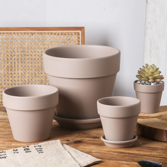 Clay international thin edges, thin and round mocha flower pot, qinye leaf, banyan green ivy succulent high and low pot with tray