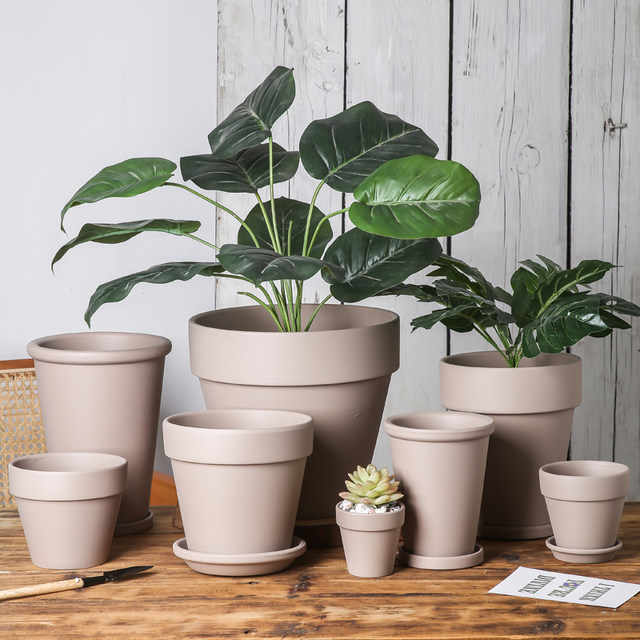 Clay international thin edges, thin and round mocha flower pot, qinye leaf, banyan green ivy succulent high and low pot with tray