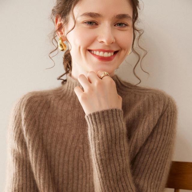 Women's 100% Cashmere Sweater – Soft High Neck Loose Knit Pullover For Winter - View #6