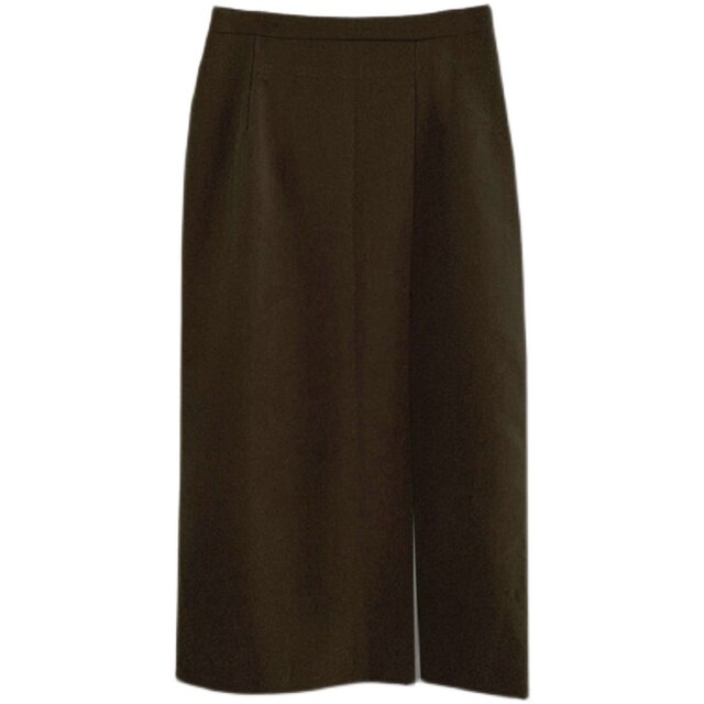 Spring and summer long skirt A-shaped high waist commuter chocolate brown suit irregular front slit skirt straight zipper
