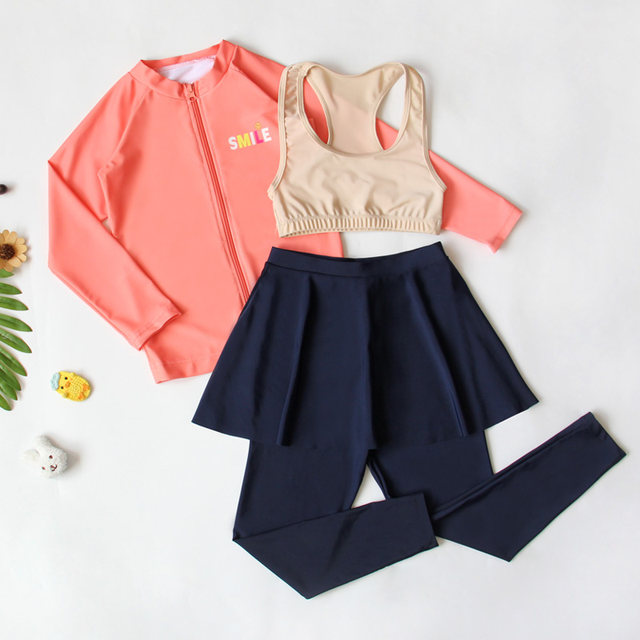 Children's swimsuit girl split skirt long -sleeved long trousers swimsuit, big girl girl baby hot spring fast drying suit,
