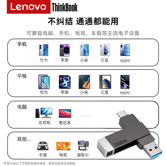 Lenovo USB Typec dual-interface computer dual-purpose large-capacity dual-head mini mobile phone USB in-car business bidding