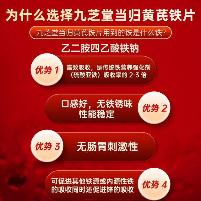 Jiuzhitang Angelica Astragalus Iron Tablets, iron and blood supplements, qi and qi nourishment, qi and blood supplements for men and women, anemia conditioning iron supplements