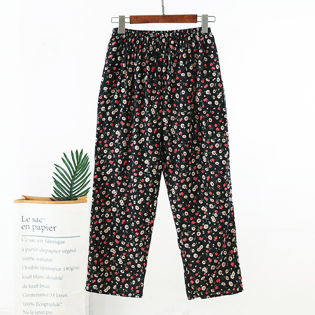 Thin style of middle-aged and elderly artificial cotton trousers large size loose casual old lady wearing pants mother cotton silk pajama pants summer