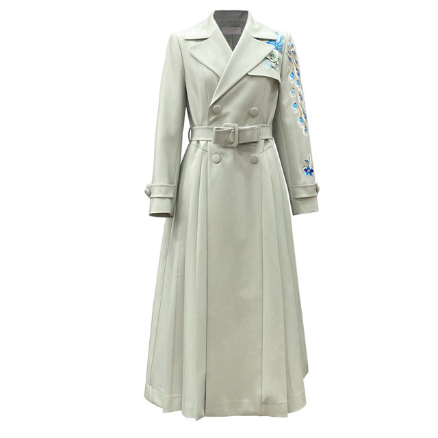 Hucheng Gu Niang Spring Chinese Style Heavy Industry Embroidery Temperature Slim Medium-length Variety Loose Large Size Women's Trench Coat