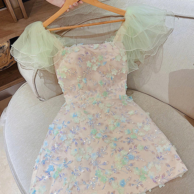 Vietnamese niche Qtran 2023 New Fresh Fresh Fresh Flower Flower Thin Gauze Lotus Leaves Sleeve Sleeping
