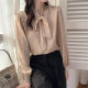 Office worker high-end white bow tie satin long-sleeved shirt for women 2025 spring and autumn commuting OL shirt
