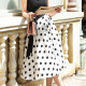 JUJU Custom French Retro All-match Skirt Large Polka Dot Satin Chiffon Mid-length Elastic Waist Big Skirt