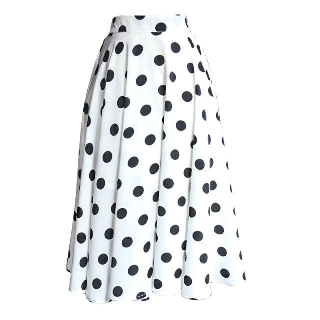 JUJU Custom French Retro All-match Skirt Large Polka Dot Satin Chiffon Mid-length Elastic Waist Big Skirt