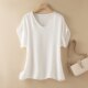 
Mulberry silk crane crepe jacquard T-shirt summer new style for women commuting versatile V-neck loose comfortable breathable rag-back sleeves