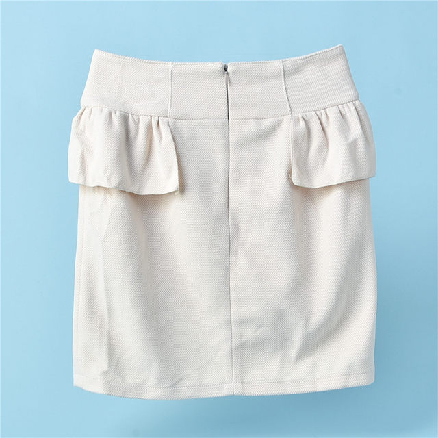 104 Pure color ruffled skirt 71289 High -waisted slimming after the zipper spring and autumn temperament versatile hip skirt
