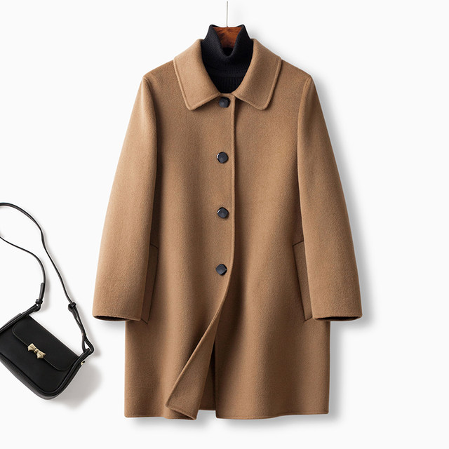 Fashionable mother autumn clothing middle-aged and elderly women's woolen jacket mid-length noble large-size autumn and winter double-sided cashmere coat